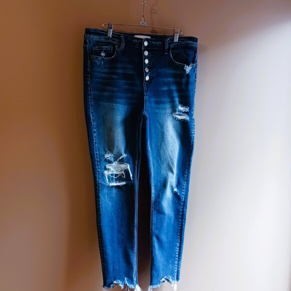 VERVET BLUE 11" rise distressed stretch button front ripped jeans Sz 31 EUC - Picture 4 of 11